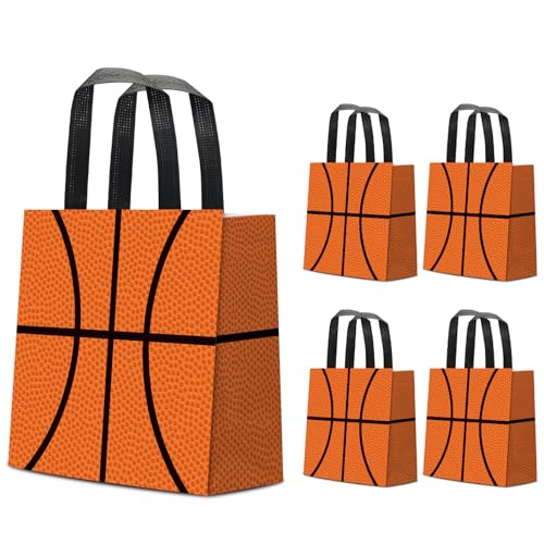 KERINGO 24 PCS Basketball Gift Bags Basketball Treat Bag with Handles Reusable Basketball Goodie Snack Favor Bag Non Woven Party Favor Bags for Sports Birthday Party Decor