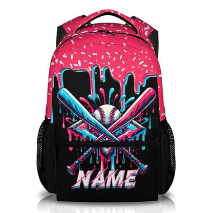 Personalized Baseball Drip Backpack for Boys Kids School Team, Cool Baseball Bookbag for Elementary Kindergarten Travel Camping