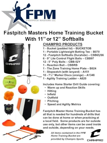 Champro Fastpitch Masters Home Training 6-Gallon Bucket with Softballs - size: 11-Inch