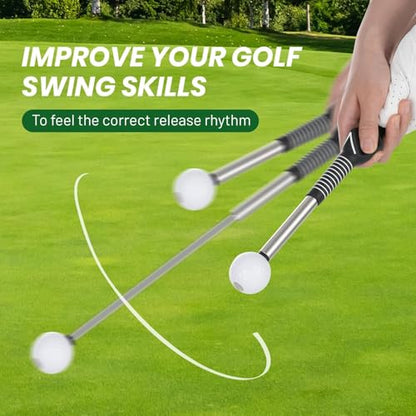 5-in-1 Retractable Golf Swing Trainer, Training Aid with Grip Trainer, Swing Mechanics for Beginners & Tempo Training for Advanced, Click Feedback, Arm Connection, Right/Left-Handed, Indoor/Outdoor - style: Right-Handed Golf Swing Trainer
