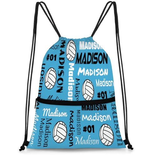 Custom Volleyball Style Drawstring Bag, Personalized Sports Ball Backpack Drawstring Sack Cinch Bags for Team Gift Party Favors, Light Blue - color: Dark Pink
