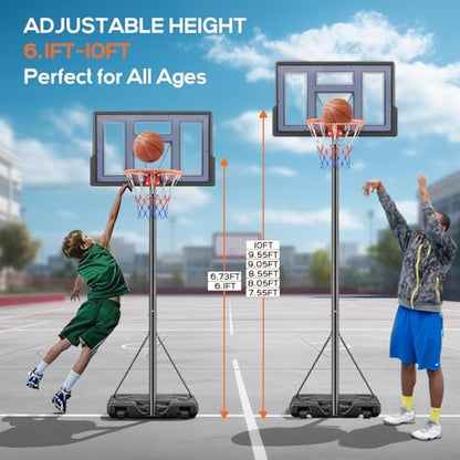 Portable Basketball Hoop Outdoor, Adjustable Basketball Hoops Goal System Shatterproof Backboard, Shock Absorbent Rim, Fillable Base for Swimming Pool/Backyard/Driveway - style: Grey 6.1-10FT