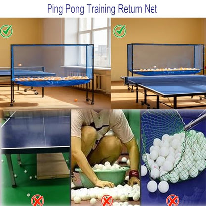 Table Tennis Catch Net with Ball Collection Bag - Premium Ping Pong Catch Net & Training Equipment for Robots & Serving Practice, Foldable Table Tennis Training Equipment Backstop Catcher