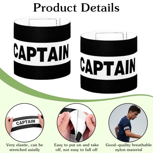 4Pcs Elastic Soccer Captain Armbands, Adjustable Breathable Classic Design, Suitable for Youth and Adults, Multi-Sport Accessory for Football, Rugby, Basketball and Volleyball (12.2x3.15In)