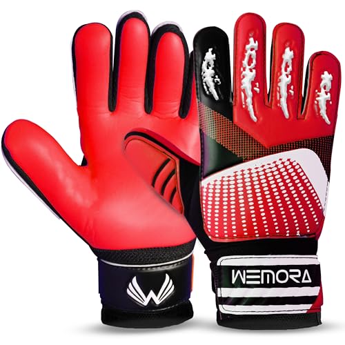 Soccer Goalie Gloves for Kids Youth Junior Boys 4mm Anti Slip Strong Grips Palm Football Goalkeeper Gloves - color: Red, size: Size 3 suitable for 5 to 6 years old