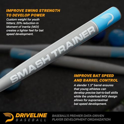 Driveline Baseball Youth Skinny Smash Bat - 1.5" Barrel (30" or 32") Aluminum Underload Practice Bat for Swing Speed and Power + Free Individual Programs - size: 30"