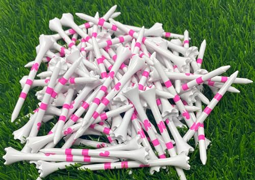 NorthPointe Four Leaf Clover/Shamrock 3 ¼” Plastic Golf Tees - 100 Tees in Bulk - color: Pink Four Leaf Clover