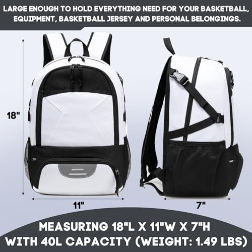 Basketball Bag Backpack, Large Capacity Sports Equipment Bags for Basketball, Soccer, and Volleyball. - color: white