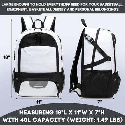 Basketball Bag Backpack, Large Capacity Sports Equipment Bags for Basketball, Soccer, and Volleyball. - color: white