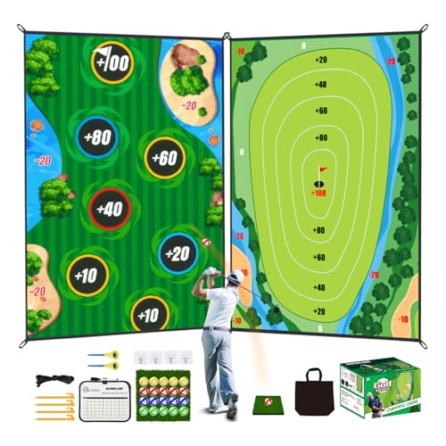 Golf Chipping Game Mat Double Sided,40 pcs Golf Game Set with 6×5 FT Golf Practice Mat,Outdoor Indoor Hitting Games for Adults & Kids,Home Backyard Garage Game, for Family Gatherings