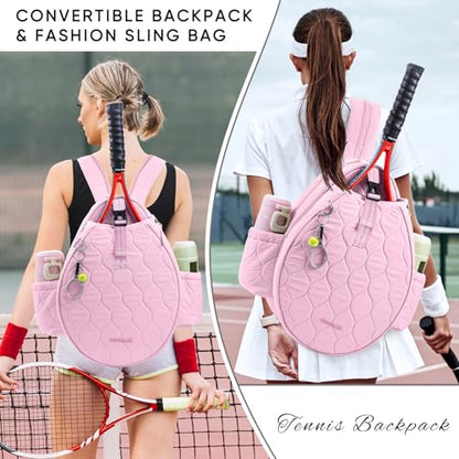 Quilted Tennis Bag for Women – Tennis Backpack & Crossbody Sling | Holds 2 Rackets or 3 Pickleball Paddles | Lightweight Badminton Racket Bag, Tennis Tote & Sports Backpack