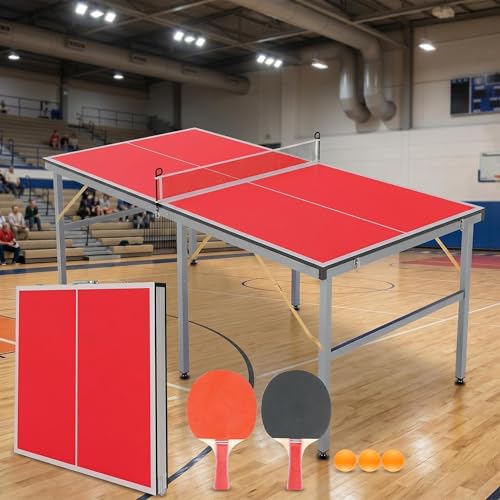 6x3FT Professional Outdoor Ping Pong Table, Portable Indoor/Outdoor Table Tennis Game Set with Net, Includes 2 Paddles & 3 Balls for Adults and Teens