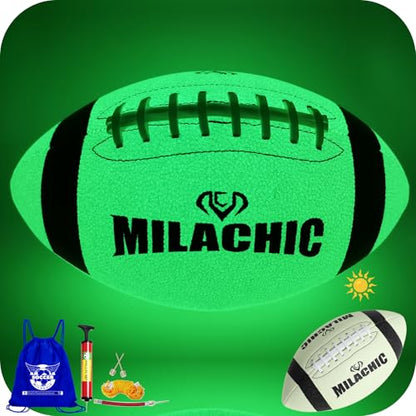 Glow in The Dark Football Size 9 & Youth Size 6, Luminous Glowing Footballs Super Grip Composite Leather Football Balls with Pump and Ball Carry Bag - color: Youth Size 6-Green
