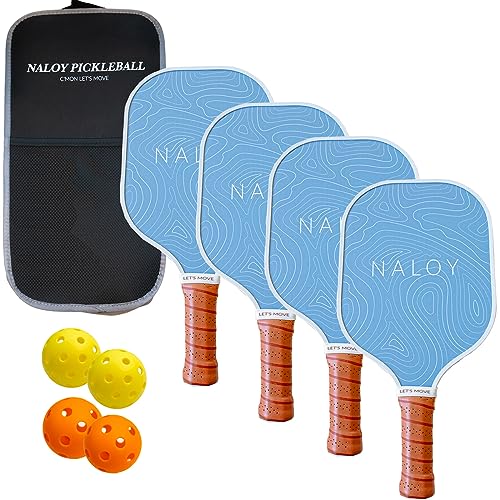 Pickleball Paddles Set of 4 Paddles with 2 Indoor & 2 Outdoor Balls, 1 Pickleball Bag, Pickleball Paddle Fiberglass Surface, Lightweight, Aesthetic, Minimal Design