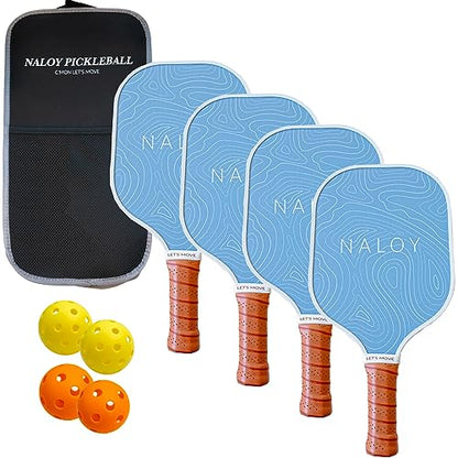 Pickleball Paddles Set of 4 Paddles with 2 Indoor & 2 Outdoor Balls, 1 Pickleball Bag, Pickleball Paddle Fiberglass Surface, Lightweight, Aesthetic, Minimal Design