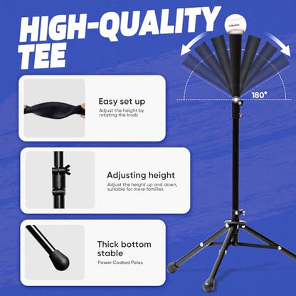 Zupapa 7x7 Feet Baseball Softball Hitting Pitching Net Tee Caddy Set with Strike Zone, Baseball Backstop Practice Net for Pitching Batting Catching for All Skill Levels - color: Blue