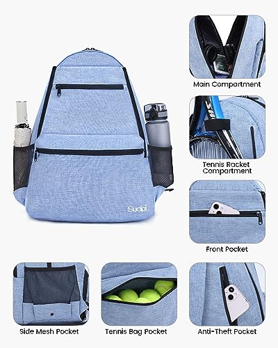 Tennis Bag Professional Tennis Backpack for Men and Women Racket Bags Holds 2 Rackets with Ventilated Shoe Compartment - color: Blue with Shoes Compartment