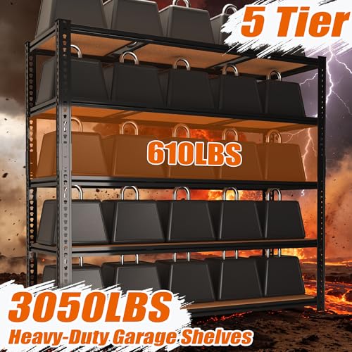 48" W Garage Storage Shelving 3050LBS Storage Shelves 5 Tier Adjustable Metal Storage Shelves Utility Shelf for Garage, Kitchen, Pantry, Basement 71" H x 48" W x 24" D - size: 71"H x 48"W x 24"D