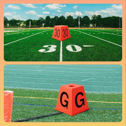Set of 11 Football Field Yard Line Markers Orange High Visibility Stackable Portable 4 Sided Field Yardage Markers for Football Training