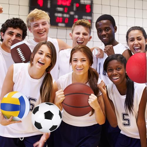 Libima 6 Pcs Multi Sport Ball Set Official Size Football Basketball Soccer Volleyball Playground Ball Baseball with Outdoor Sports Equipment Bag Pump Back to School Sports Gift