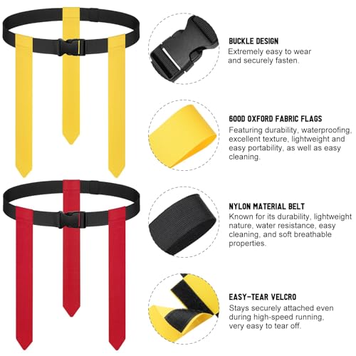 BORNEW Flag Football Set - 14/20 Player Adjustable Belts with Cones, Football, Pump, Bag, for Youth and Adults Training - color: 1.red Yellow With Black Pump, style: 14 Player Kit