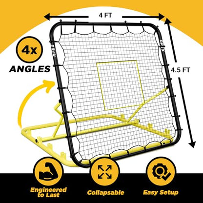 Apex Sports 4x4.5 Ft Baseball Rebounder, Multi-Sport Trainer for Soccer and Volleyball, Adjustable Angles, Easy Storage, Durable Construction, Enhances Agility, Precision, Reflexes, Solo Practice