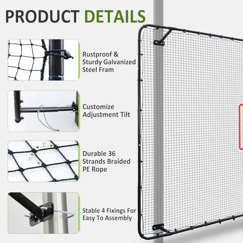 Fence-Mount Tennis Rebounder Net 12x8FT – Space-Saving Tennis Practice Wall with Adjustable Rebound Angle – Solo Training Net Fits Most Fence Poles, Heavy-Duty Frame for Outdoor Practice