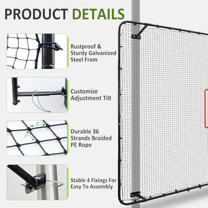 Fence-Mount Tennis Rebounder Net 12x8FT – Space-Saving Tennis Practice Wall with Adjustable Rebound Angle – Solo Training Net Fits Most Fence Poles, Heavy-Duty Frame for Outdoor Practice