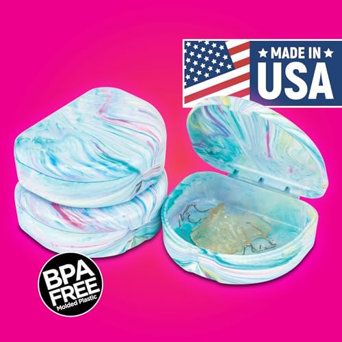 Practicon Marble Retainer Cases, Orthodontic Aligner Case, Mouth Guard Holder (3 Pack) (Cotton Candy) - color: Cotton Candy
