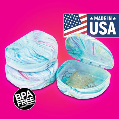 Practicon Marble Retainer Cases, Orthodontic Aligner Case, Mouth Guard Holder (3 Pack) (Cotton Candy) - color: Cotton Candy