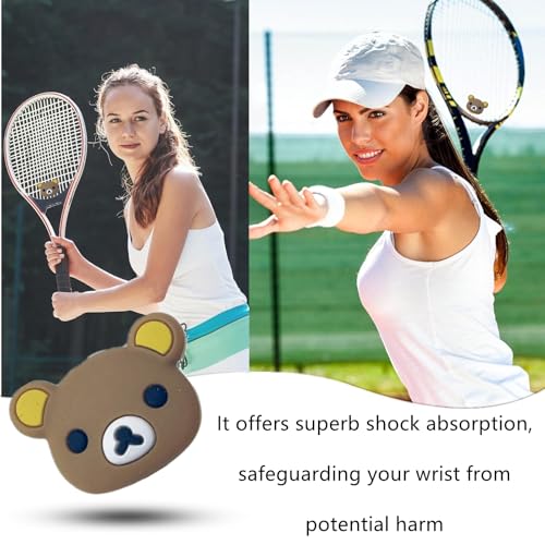 2 PCS Tennis Racket Vibration Dampener Bear Design, Soft Silicone Shock Absorber Vibration & Noise Reduction, Secure Easy Install Accessories for Adult & Junior Players of All Levels