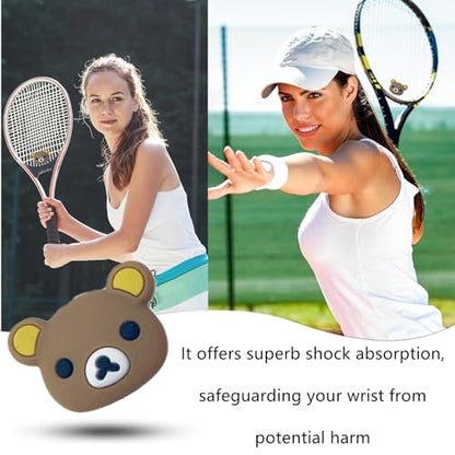2 PCS Tennis Racket Vibration Dampener Bear Design, Soft Silicone Shock Absorber Vibration & Noise Reduction, Secure Easy Install Accessories for Adult & Junior Players of All Levels