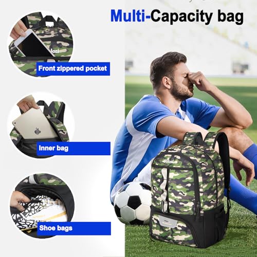 Goloni Youth Soccer Bag,Basketball Bag with Ball Compartment & Shoe Compartment,Backpack for Football Volleyball Basketball - color: Green Camo