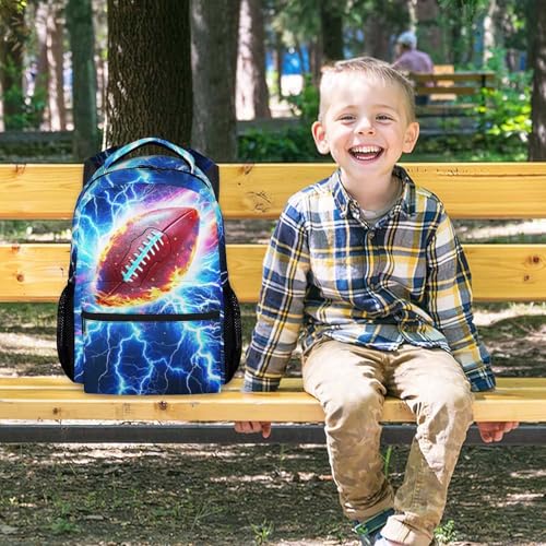 Boys Backpack for Kids, Football School Bookbag for Child Elementary Middle Students - Water Resistant Teens Schoolbag with Lightning Print (17 Inch) - color: Red