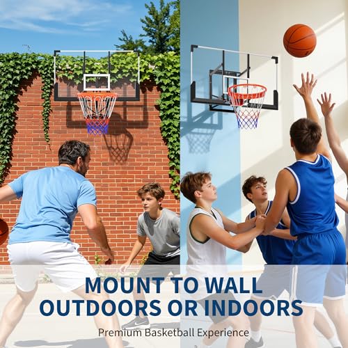 48'' Wall Mounted Basketball Hoop with Shatterproof Backboard, Basketball Portable Hoop & Goal, Indoor & Outdoor with Adjustable Height, Classic Basketball Court, Teens, Adults, Schools, Parks, Garage