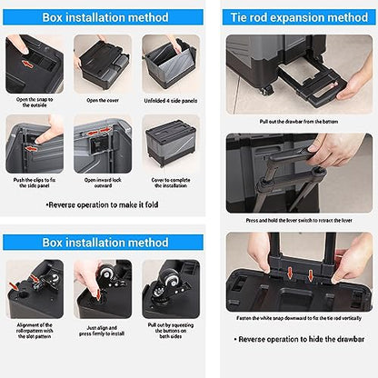 Storage Bins with Wheels - Rolling Carts with Wheels for Closet Organizers and Storage Foldable Rolling Cart for Teachers Rolling Crate Collapsible Shopping Cart Black