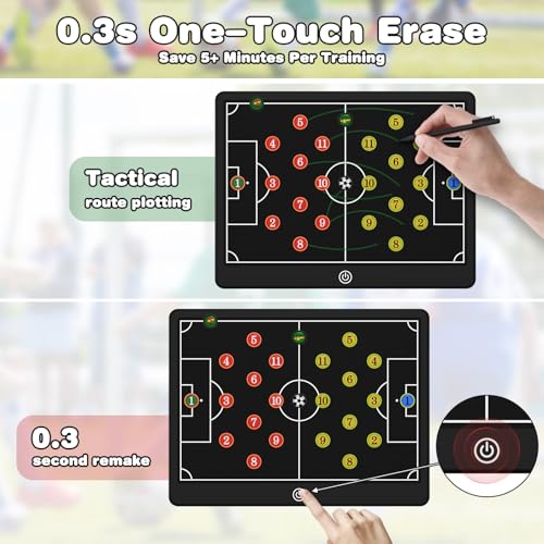 Soccer Coaching Board, 16" LCD Magnetic Screen with 25 Magnets - Electronic Tactics Board for Training, 0.3s One-Touch Erase & Lock, IPX4 Waterproof Portable Design, Includes Stylus Pen