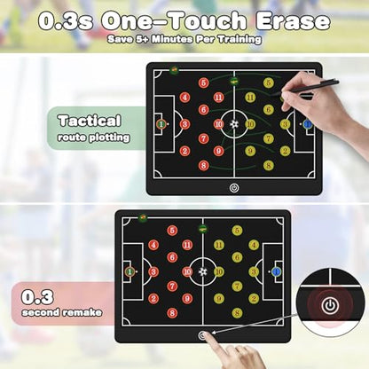 Soccer Coaching Board, 16" LCD Magnetic Screen with 25 Magnets - Electronic Tactics Board for Training, 0.3s One-Touch Erase & Lock, IPX4 Waterproof Portable Design, Includes Stylus Pen
