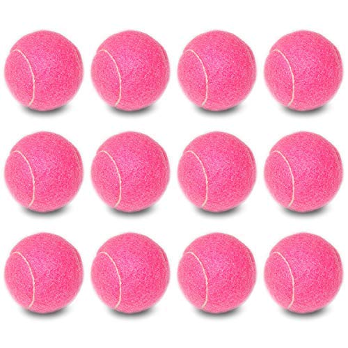 URBEST Tennis Ball 12 Packs Training Tennis Balls Practice Balls for Novice Player, Pet Dog Playing Balls with Mesh Carry Bag - color: Pink