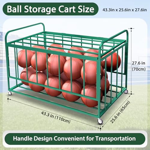 Ball Storage Cart, Basketball or Volleyball Storage Bin with Wheels, Durable Rolling Exercise Ball Cart Holder, Basketball Holder Cage for Indoor and Outdoor, Gym, School, Club - size: ‎Hold 45 Balls-7 43.3 in*25.6 in*27.6"
