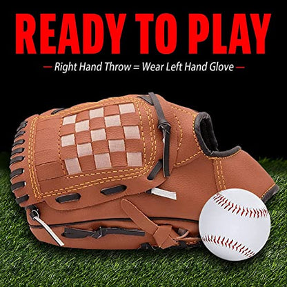 Baseball Glove,Baseball Softball Mitt with Ball for Kids Youth Adults Training and Beginner,Right Hand Throw,Left Hand Glove - color: Brown, size: 10.5"