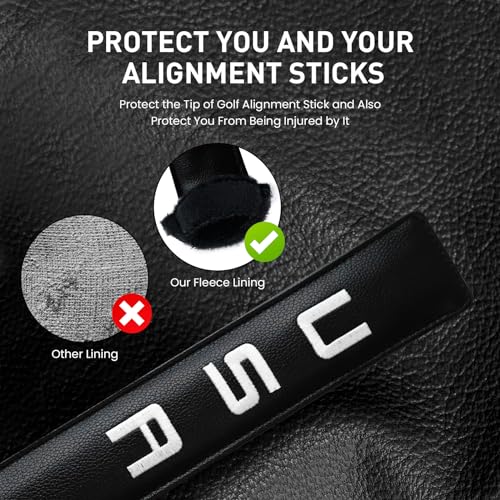 FINGER TEN Golf Alignment Stick Cover Headcover Rods Holder Case Leather 14''× 2'' in USA Black White Green Hold At Least 2 Sticks - color: Black-USA Flag