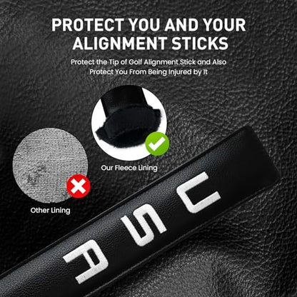 FINGER TEN Golf Alignment Stick Cover Headcover Rods Holder Case Leather 14''× 2'' in USA Black White Green Hold At Least 2 Sticks - color: Black-USA Flag