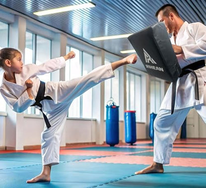Martial Arts Kicking Shield Pad for Muay Thai, Taekwondo Football, Basketball, Hockey Training, 12x16in Denser Foam High-Density PU Leather Cover - color: Black Kick Shield