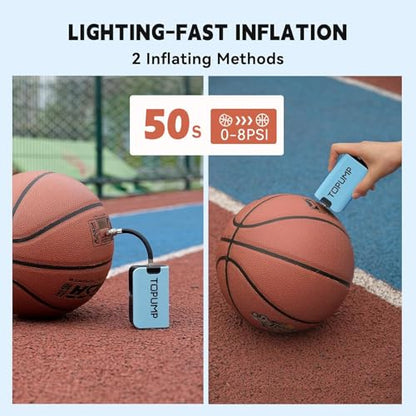 TOPUMP Electric Ball Pump with Inflation & Deflation, Portable Rechargeable Ball Pump with Pressure Gauge (Max 20PSI), Suitable for Basketball, Soccer, Volleyball and Rugby