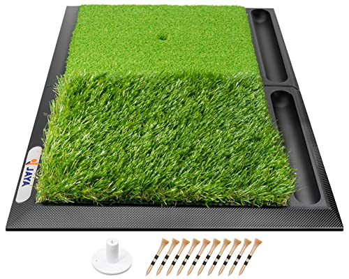 JAYA Golf Hitting Mat with Heavy Rubber Base, Foldable Golf Practice Mat for Indoor & Outdoor Training, Dual Turf Fairway & Rough Grass Mat for Swing, Chipping and Driving Practice - size: 25" x 17"