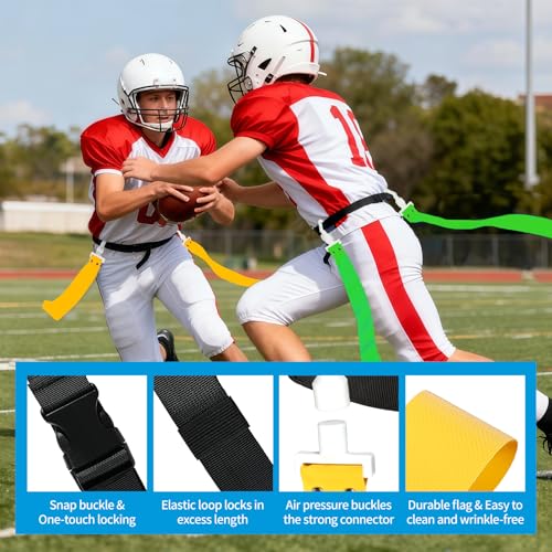 Flag Football Belts, 14 Player Adjustable Flag Football Set with 28 Flags for Youths Adults - Fits Up to 22-46" Waist - color: Yellow, Green