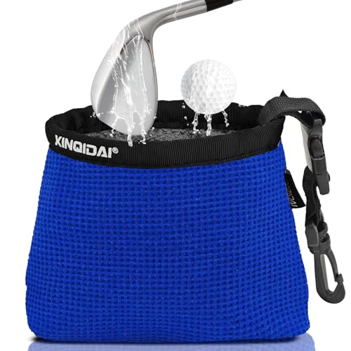 Golf Club and Golf Ball Cleaning Bag - Cleans Club Grooves, Waterproof Clean Face Tech, Detachable Clip, Machine Washable, Stay-Dry Exterior,Golfer Gifts for Men (1, BLUE) - color: Blue