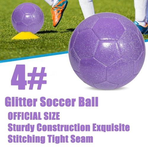 Glitter Soccer Ball Set,Operation Christmas Soccer Ball Bulk with Pump Needles,Size 3 4 5 Training Balls for Youth, Teens, and Adults,Christian Charity Donation Supplies - color: Glitter Purple, size: Size 4-1 pack