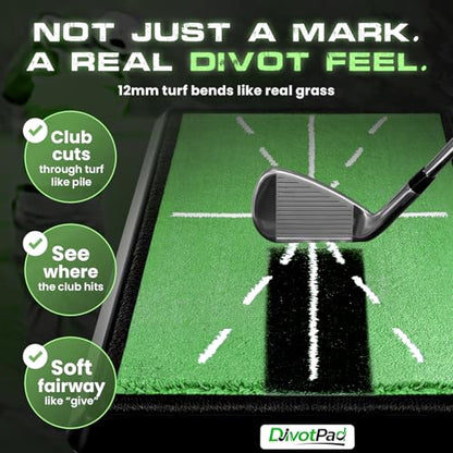 Patented Golf Training Aid, Golf Mats Practice Indoor & Outdoor, Soft Fibre, Real Give, 5 lb, Woven Alignment, Extra Pad, Home Backyard Swing Trainer, Hitting Mat, Accessories Gift Men, Women